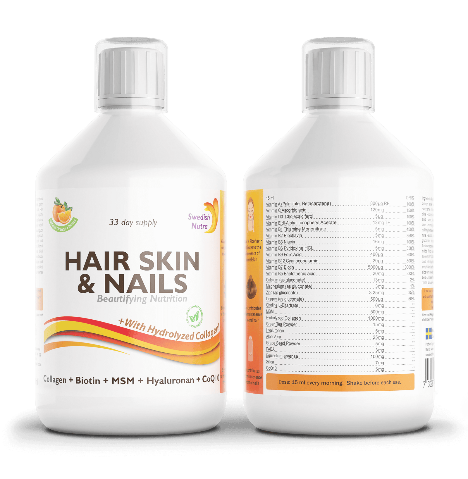 Vloeibaar supplement voor haar, huid en nagels met optimale opname