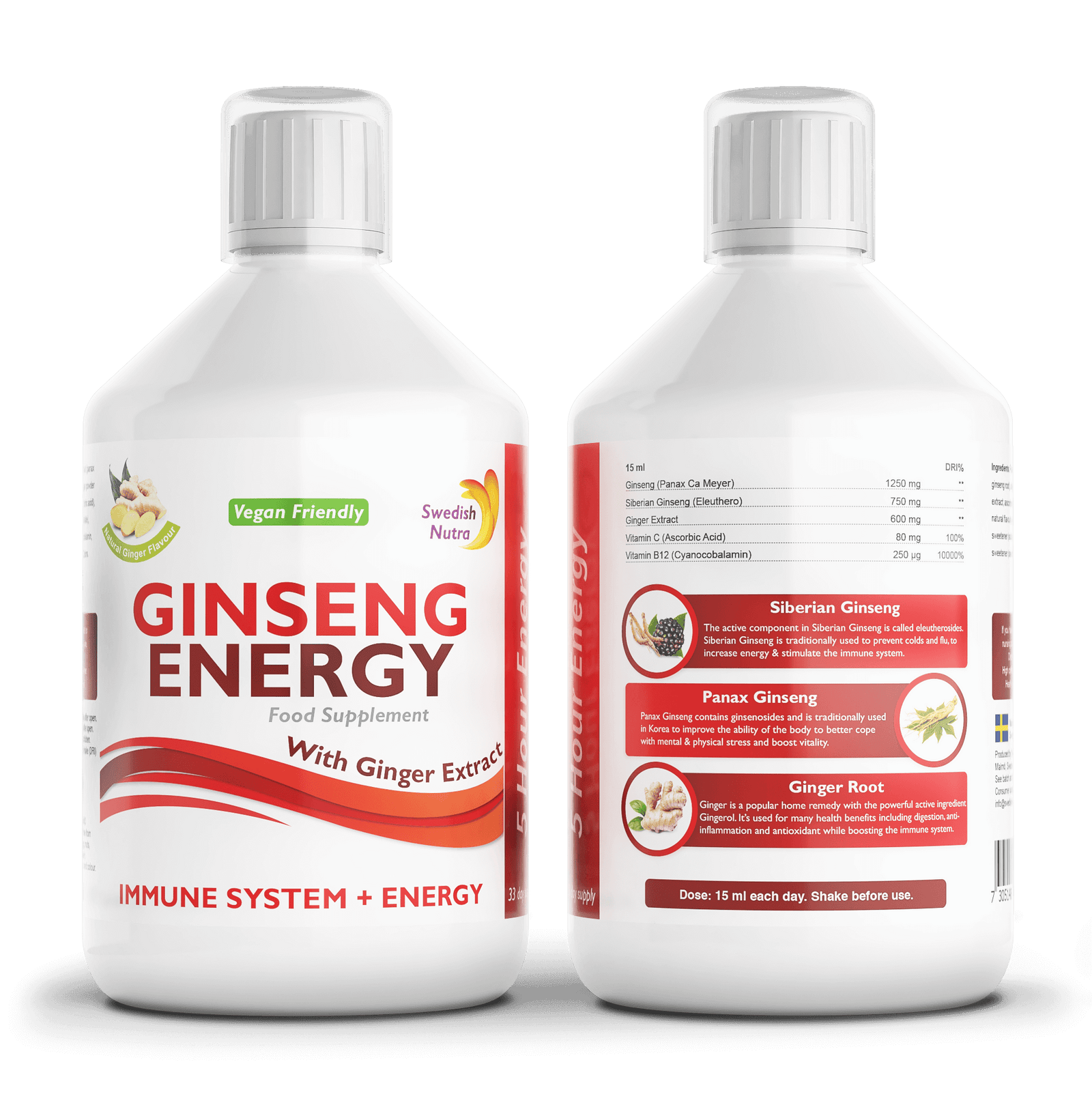 Ginseng Energy vloeibaar supplement met gember en vitamine C