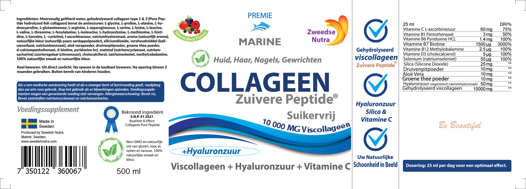 Collageen 10.000 Marien Suikervrij - Verhoog Huidgezondheid en Hydratatie